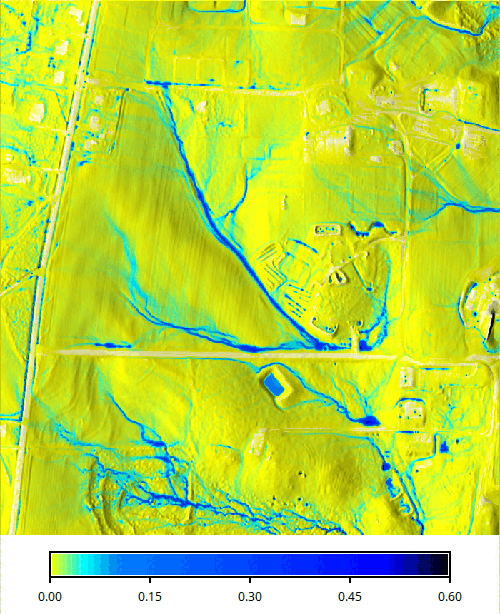 Water depth over shaded relief