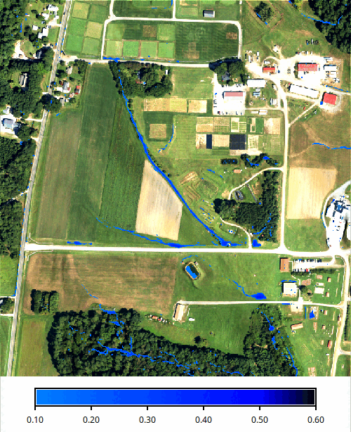 Water depth over orthophoto