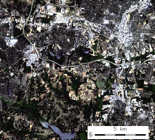 Color corrected RGB composite of Landsat ETM channels B/G/R