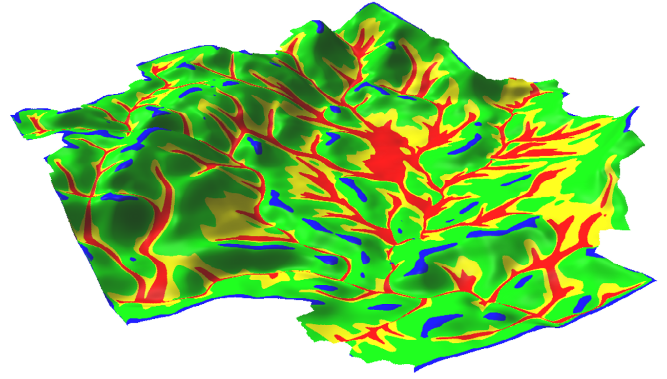 Map showing the spatial patterns of the cutoffs determined from the previous figure