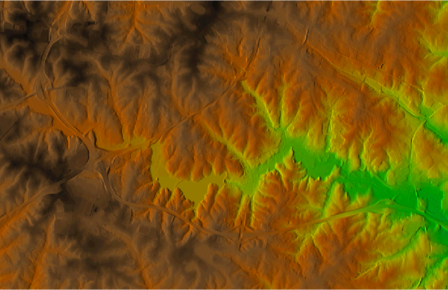 Elevation with shaded relief (hillshade)