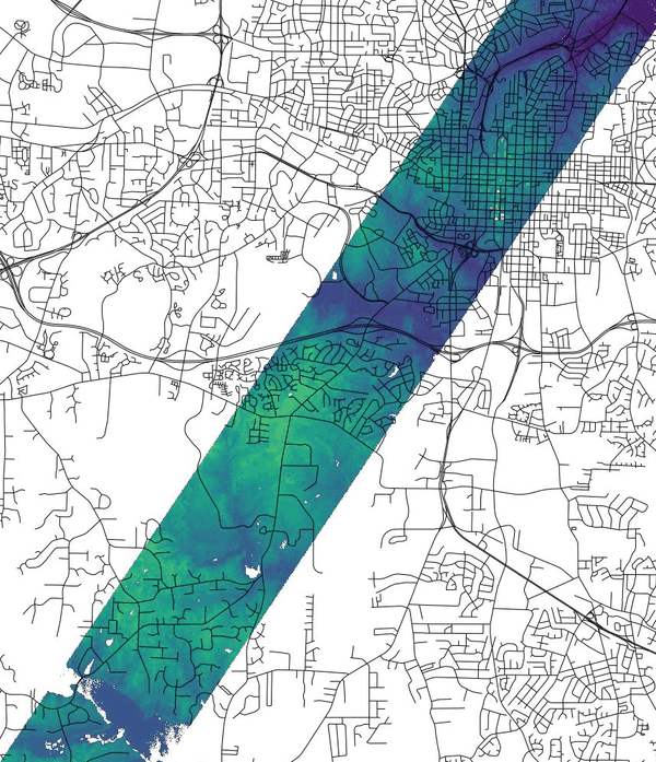 Figure: View showing the difference of the elevation and the LiDAR point data binned to raster map with r.in.pdal
