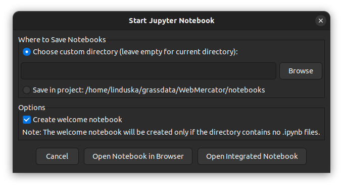 Jupyter Startup Dialog